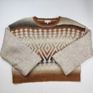 Hazel Moon Cozy sweater Tan Cream Argyle Print Size XL